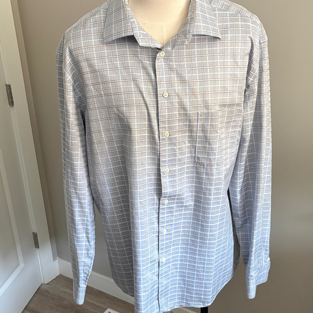 ALFRED SUNG Blue and White Checkered Button Down Shirt